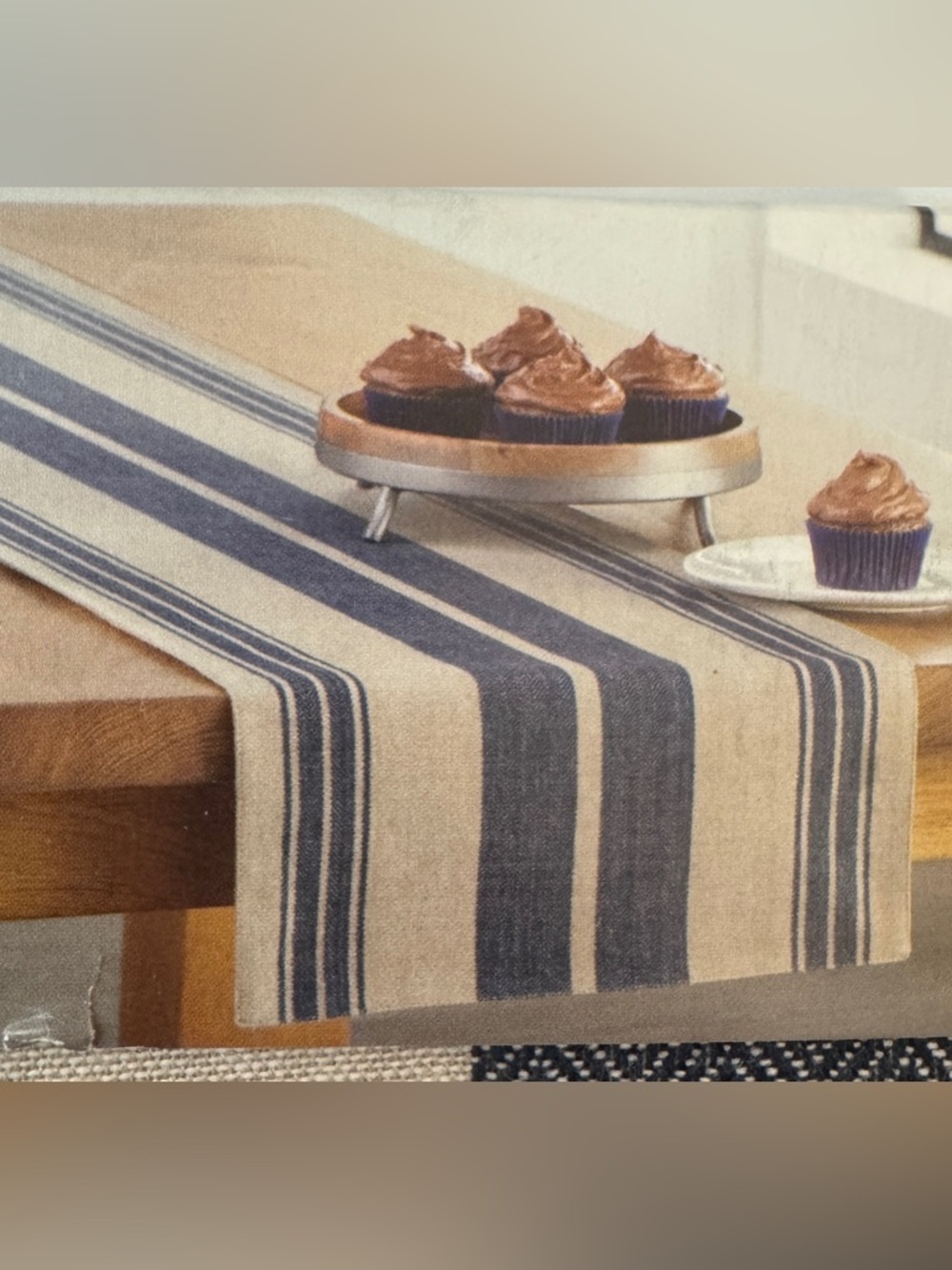 Sonoma Striped Table Runner in Navy and Natural Cream